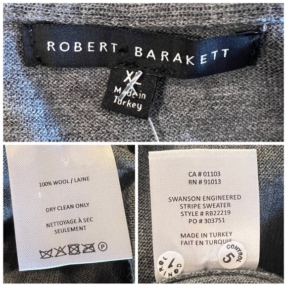 •ROBERT BARAKETT• Grey Swanson Engineered Striped Wool Crewneck Sweater Size XL - Picture 10 of 13